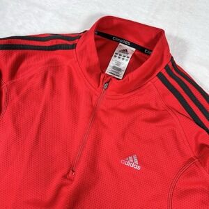 Adidas Clima365 Red 3 Stripe 1/4 Zip Performance Athletic Jacket Men's L